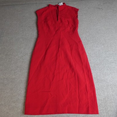 Max Mara Womens Dress 8 Red Wool Spandex Sheath Split Neck Sleeveless Italy