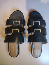 Calvin Klein Women's Slip On Sandals  Black w/ Gold Hardware Logo Size: 8.5