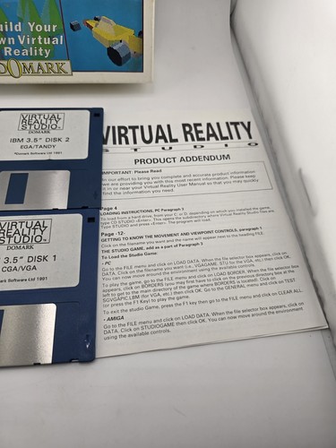 Vintage 1991 IBM PC VIRTUAL REALITY STUDIO Domark software E3 Big Box PC 3,5 disco - Foto 5 di 7