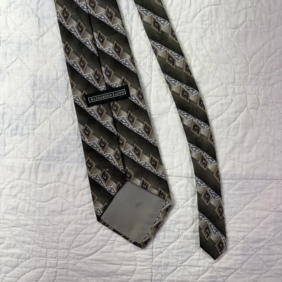 Corbata Alexander Lloyd Para Hombre Talla Única Verde Gris Geométrica Diagonal Rayas Seda Foto 3 de 4