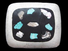 KH13143 SWEET 1970s  INLAID ABALONE  TURQUOISE  SOUTHWESTERN STYLE BUCKLE