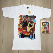VTG 1992 Taz Jam Looney Tunes Kids L Single Stitch Tee w/ 1995 Card Flaws