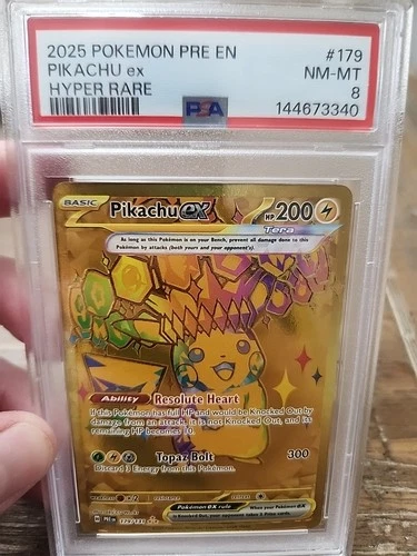 Pokémon Pikachu Ex 179/131 Sv: Prismatic Evolutions Hyper Rare Holo PSA 8