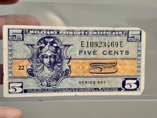 US MPC - Military Payment Certificate - 5 Cents - Series 521 - (Corner Damage)