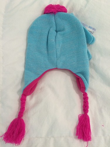 NEW Disney Girl’s 7-16 Frozen Elsa Blue Pink Pom Sparkly Tassel Hat & Gloves Set - Picture 4 of 4