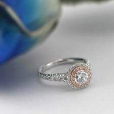 2. Ct Round Cut White Moissanite Halo Engagement Ring 14K White Gold Size 7.5