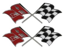 1957 Corvette Front Fender X-Flag Emblem Fuel Injection Pair Made in the USA