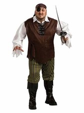 Pirate Costume Men's 3 Pc Br/Gr Shirt Stripe Pant W/ Boot Tops Headscarf Plus
