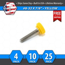  8-32 x 7/8" Thumb Screw Stainless Steel - Yellow Round Knurled Knob - USA