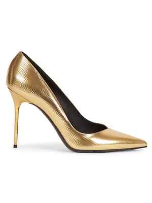 Balmain Ruby 95 Metallic Laminated Leather Pumps, Gold - Retail $995