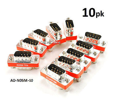 10-PACK DB9 Mini NULL MODEM Male/Male Data Transfer Adapter/Gender Changer 