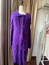 Angora Cashmere Sweater Blended Fluffy Fuzzy Cardigan Super Soft Knit Dress Purp