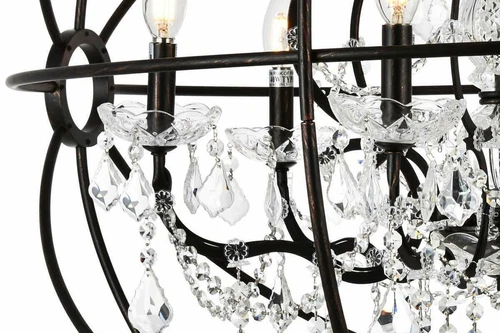 Dark Bronze Orb Globe Sphere Dining Room Crystal Chandelier Lighting 6 Light 27" - Picture 6 of 10