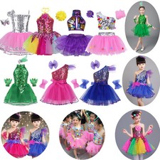 Girls Kids Ballet Tutu Dress Sequined Modern Jazz Dance Outfit Costume Dancewear