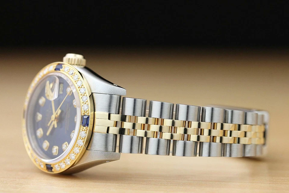 ROLEX LADIES DATEJUST 18K YELLOW GOLD DIAMOND SAPPHIRE & STEEL WATCH 69173 - Image 4 of 4