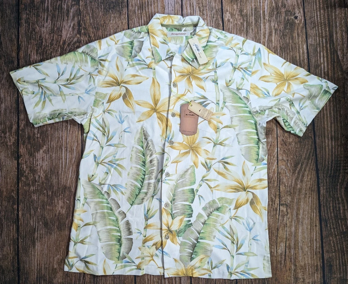 NWT Tommy Bahama Silk Shirt Mens M Cream Floral Shake Your Bambooty Button Up