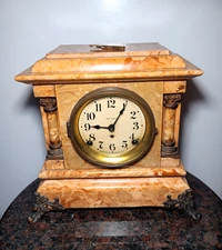 Antique 1800s Seth Thomas Adamantine Faux Marble Wind Up Mantle Shelf Clock