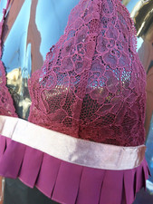 Frederick's of Hollywood Halter Lace Burgundy Rose Small Nylon Top Lingerie