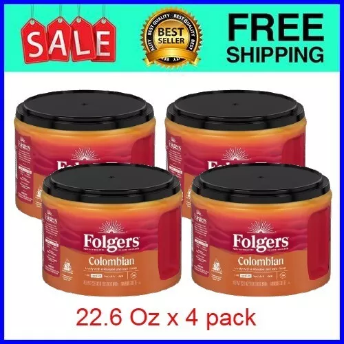(4 pack) Folgers Colombian Ground Coffee, Medium Roast, 22.6 oz Canister - Picture 2 of 3