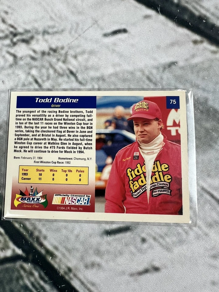 TODD BODINE NASCAR 1994 MAXX Racing Auto Autographed Signed #75 Card - Image 2 of 2