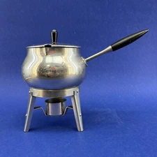 Vintage Midcentury Aluminum Fondue Pot Stand Set Cookware￼ Warming Italy Atomic