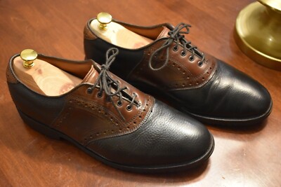 Allen Edmonds Mens  Links  Black Brown Saddle Oxfords 9D Golf  w/ Saphir polish