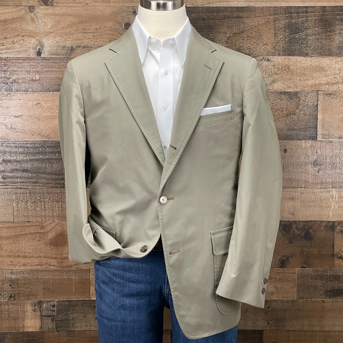 Vintage Brooks Brothers Cotton Sport Coat Blazer Suit Jacket Olive Green 45R