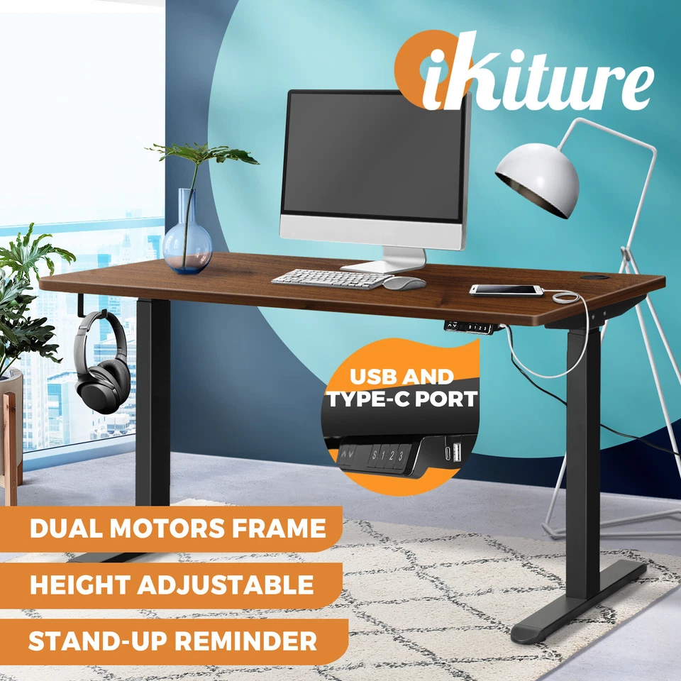 Oikiture Standing Desk Height Adjustable Dual Motor Electric Stand Table 140cm