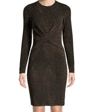 NWT $135 Michael Kors Diamond Lurex Knit Twist Front Dress Black Gold M L XL XXL