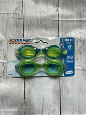 Dolfino Premier Child 4+Swim Goggles Blue And Green Silicone Pack of 2, NEW