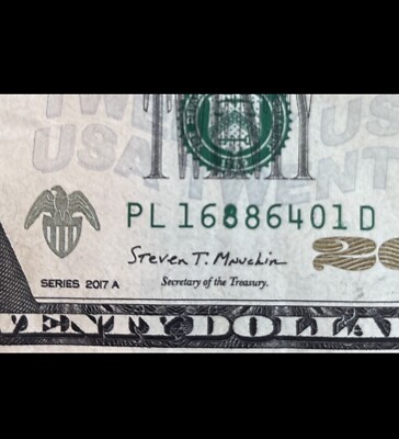 $20 Twenty Dollar Bill Note 2017 A #8 Ink Stain Error Number PF