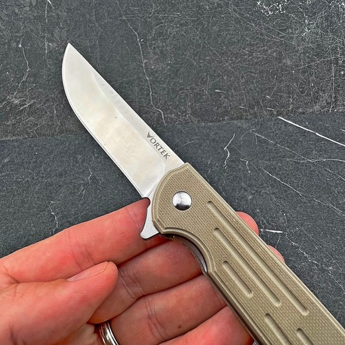 VORTEK MALLARD Desert Tan G10 Ball Bearing D2 Blade Folding Flipper Pocket Knife - Picture 4 of 9