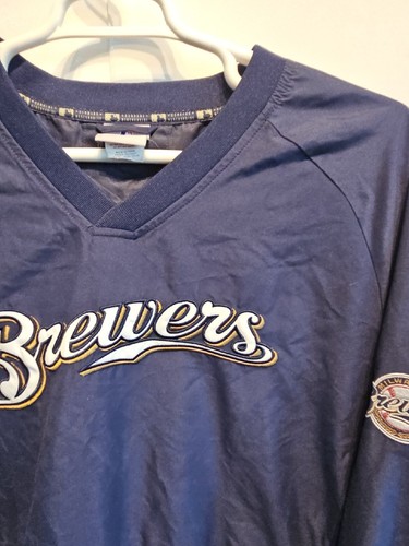 Milwaukee Brewers MLB Baseball Foderato Pullover Riscaldamento TEAM Giacca Cappotto Uomo Large - Foto 3 di 10