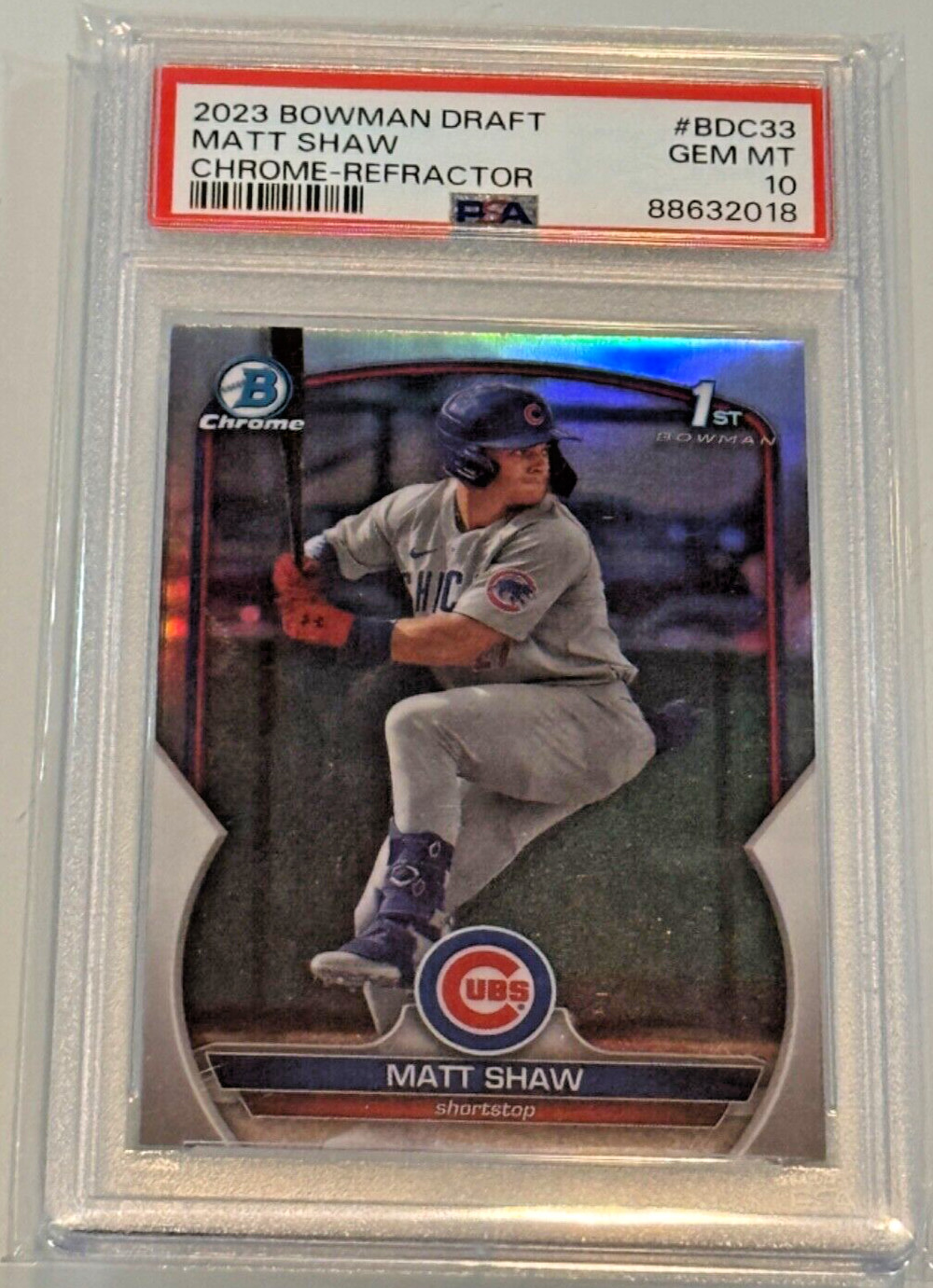 GEM MINT  2023 Bowman Draft  1st CHROME REFRACTOR Matt Shaw PSA 10 Chicago Cubs