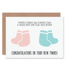 Wee Blue Coo CARD GREETING NEW BABY TWINS 20 FINGERS TOES CL1600