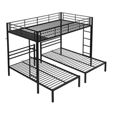 Full Over Twin Over Twin Bunk Bed ,Triple Bunk Bed With a vertical ladder, Metal