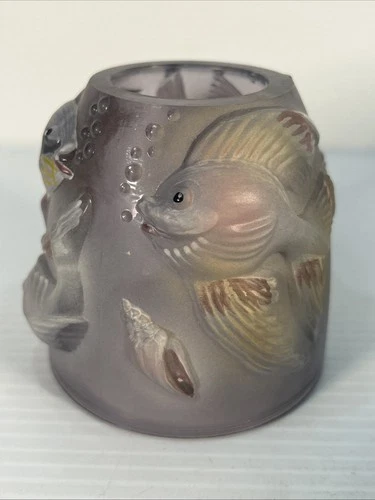 Vtg Fenton Atlantis Koi Fish Nautical Painted Fairy Lamp Signed - Top Only