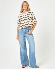 L*Space Make Waves Cotton Short Sleeve Oversized Sweater Size SMALL