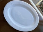 Vintage Federal Milk Glass Oval Platter Featuring A Diamond-patterned Rim. 12"