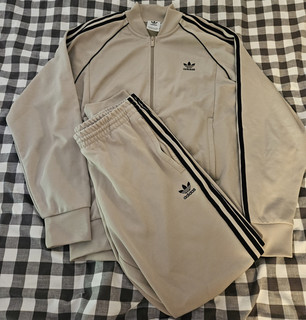 Adidas Herren Trainingsanzug 2 teilig Jacke Hose beige/schwarz Streifen L