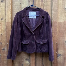 Sonoma Life Style Women's Burgundy Corduroy Blazer Jacket Large Button Pockets