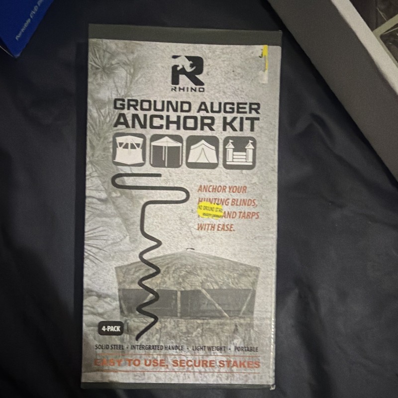 Rhino RASK-4 Ground Auger Tent Stakes 4-Pack Solid Steel Black Portable