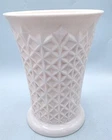 Jeanette Shell Pink Milk Glass Vase Vintage 7" Diamond Waffle Pattern 1950s MCM