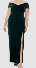 XSCAPE Women's Green Off-the-Shoulder Lined Gown Sheath Velvet Dress Size 16W