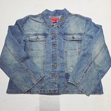 Goddess Trend Womens 1X Denim Jacket Floral Tapestry Sequins Beaded Y2K Stretch