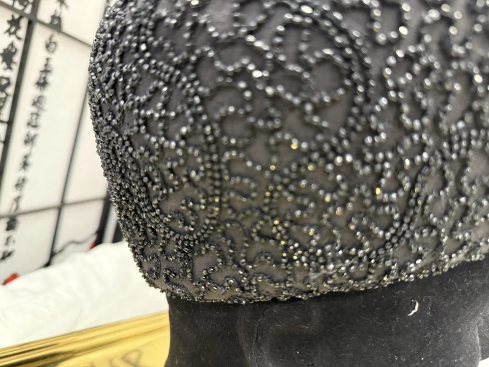 Boina de cadena de lentejuelas Marshall Field & Co negra The French Room vintage Foto 4 de 4