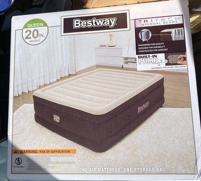 NEW Sealed Bestway Headboard 20'' Height Queen Air Mattress with Built-in Pump