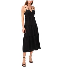 1.STATE Womens Sleeveless Strappy Tiered Maxi Dress, Black, X-Small