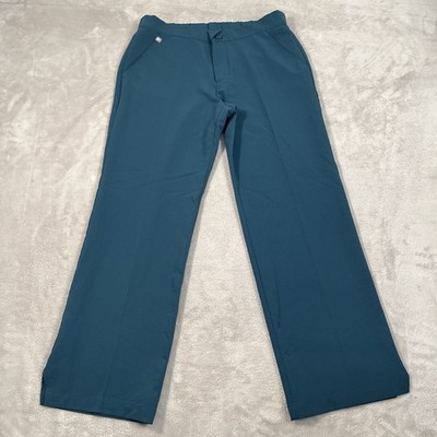 Figs Scrub Pants Womens Size Medium Blue Green Straight Leg Elastic Waist Slanks