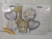 Giraffe Baby Shower Balloon 5pc Bouquet Jungle Theme Party Decor Hello Baby New